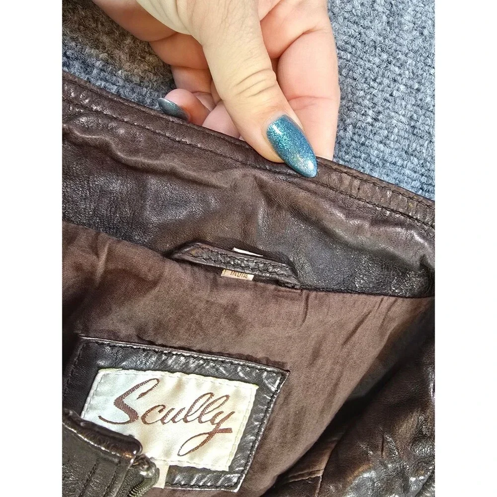 Scully Womens XL Brown Leather Jacket Distressed Western Moto Biker Coat